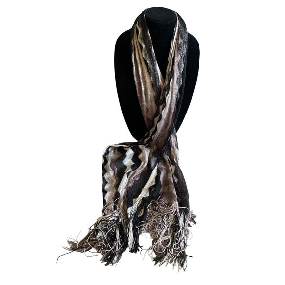 Womens Black and Silver Gray White Scarf 16" x 66" - Picture 1 of 14